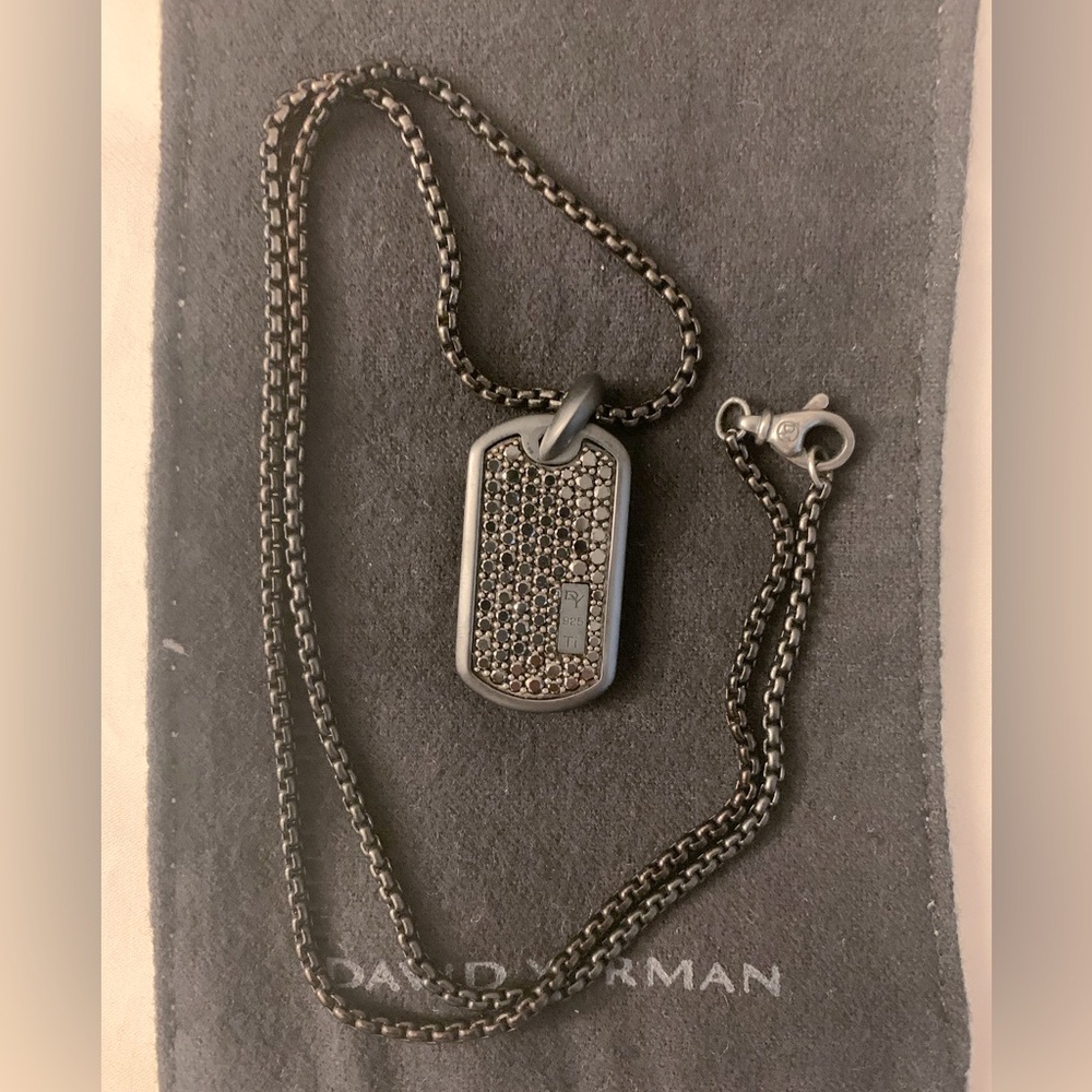 Pave Black Diamond Dog Tag Style Necklace